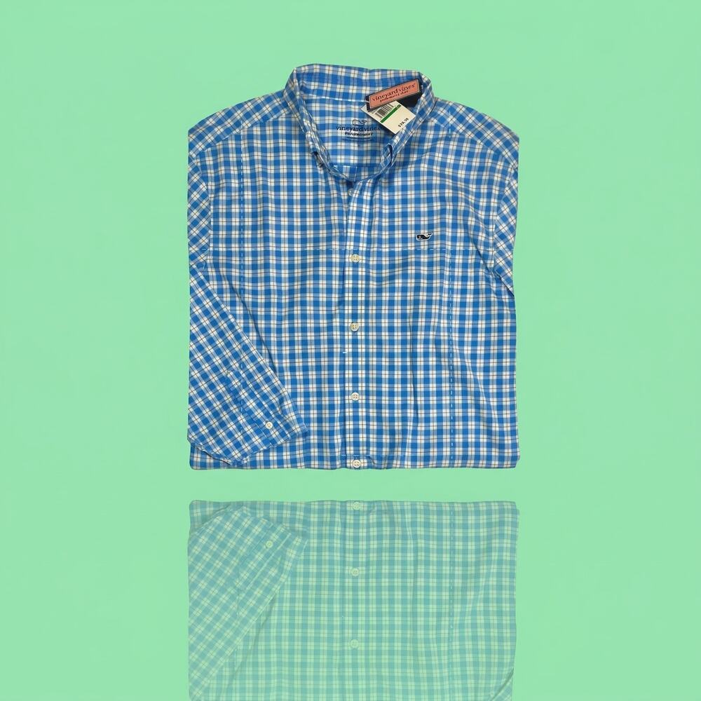NWT Vineyard Vines On-The-Go Lightweight Plaid Button Down Size L, Classic Fit